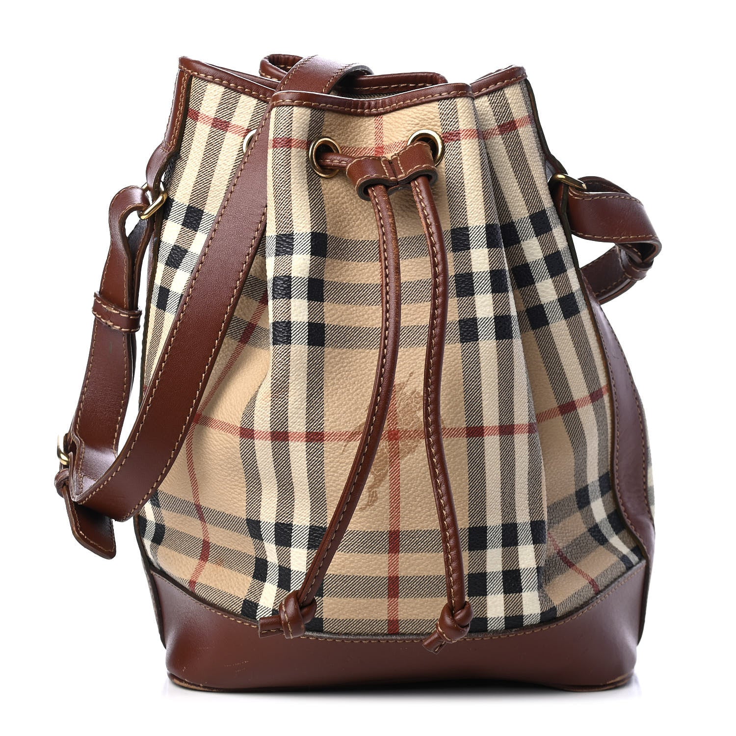 Burberry Haymarket Check Drawstring Bucket Bag Brown 1 of 8
