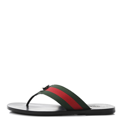 Gucci Nylon Calfskin Web Mens GG Thong Sandals 7 Green Red Black 1 of 8