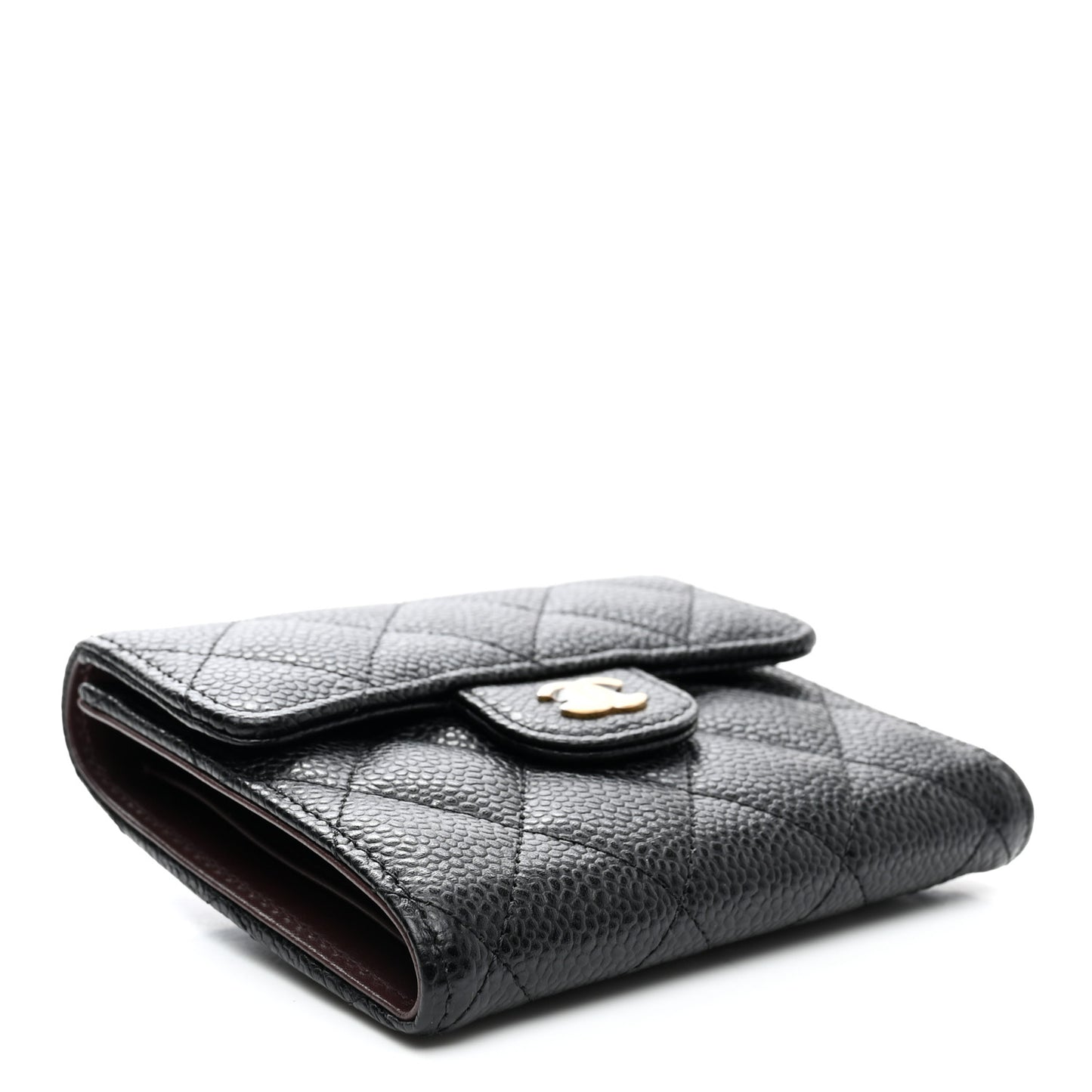 Caviar Quilted Compact Flap Wallet Black