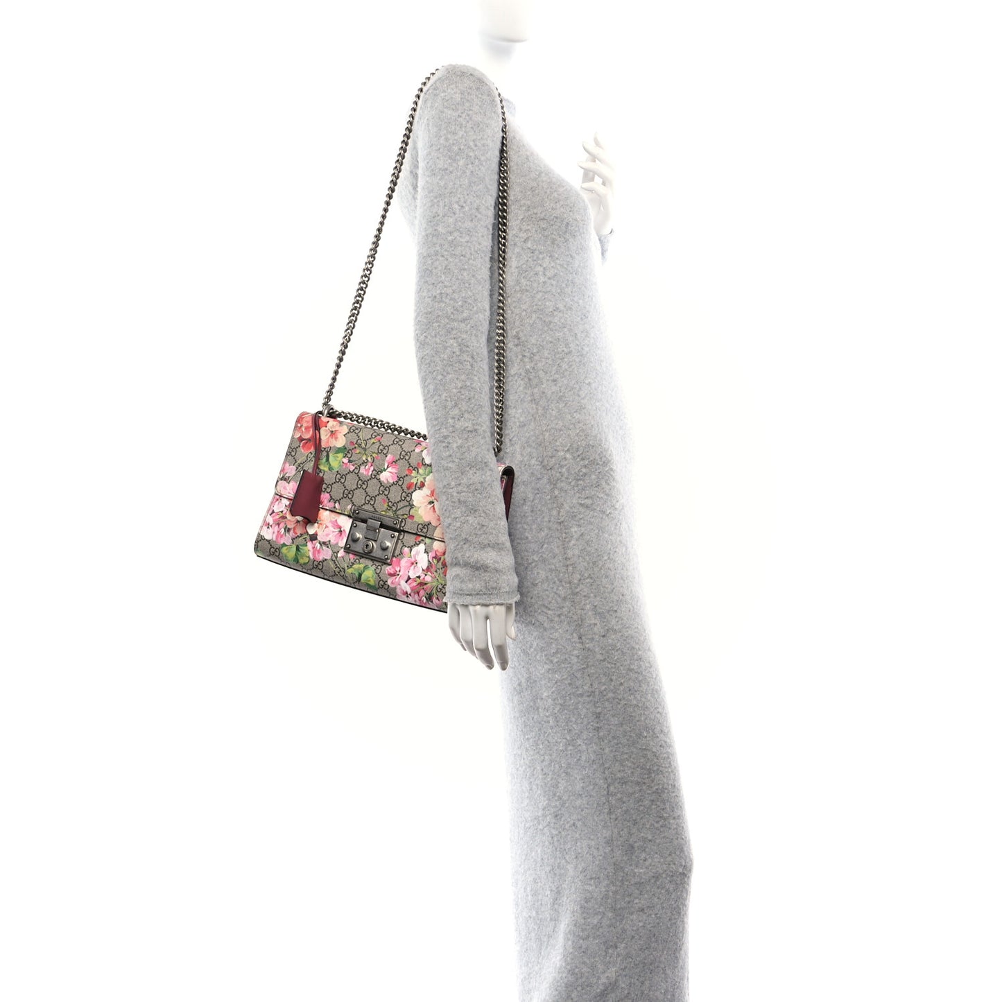 GG Supreme Monogram Blooms Medium Padlock Shoulder Bag Beige Multicolor Dry Rose