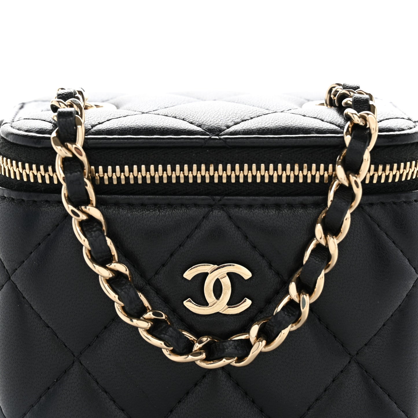 Lambskin Quilted Mini Vanity Case With Chain Black
