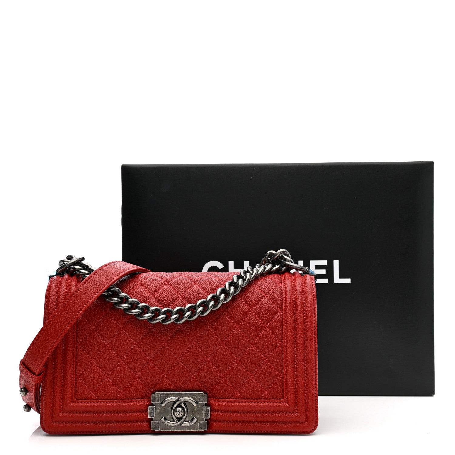 Chanel Caviar Quilted Medium Boy Flap Red 11 of 11