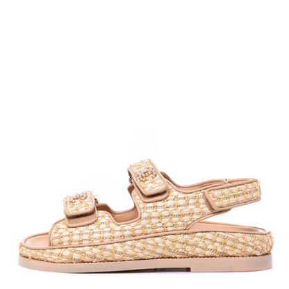 Chanel Braided Fabric Velcro Dad Sandals 35 Beige 1 of 9