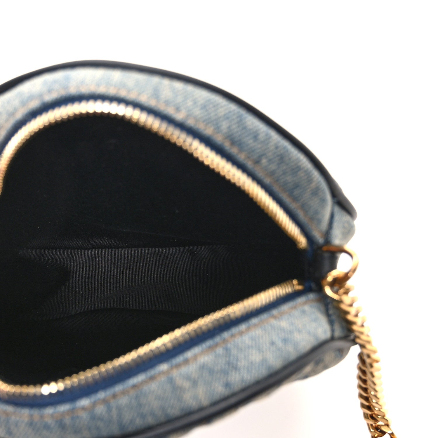 Saint Laurent Denim Matelasse Chevron Quilted Round Vinyle Camera Bag Rodeo Blue Cinnamon 5 of 10