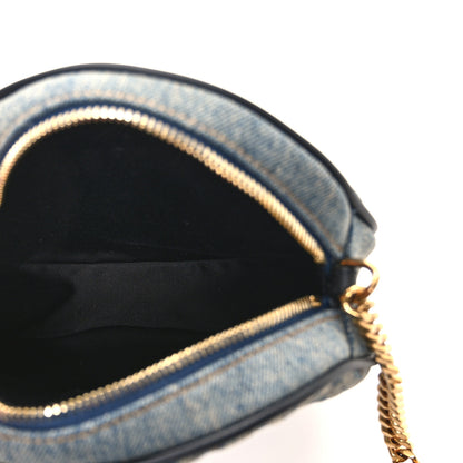 Saint Laurent Denim Matelasse Chevron Quilted Round Vinyle Camera Bag Rodeo Blue Cinnamon 5 of 10