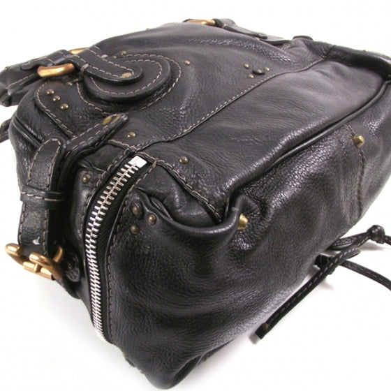 Leather Paddington Double Zipped Bowler Black