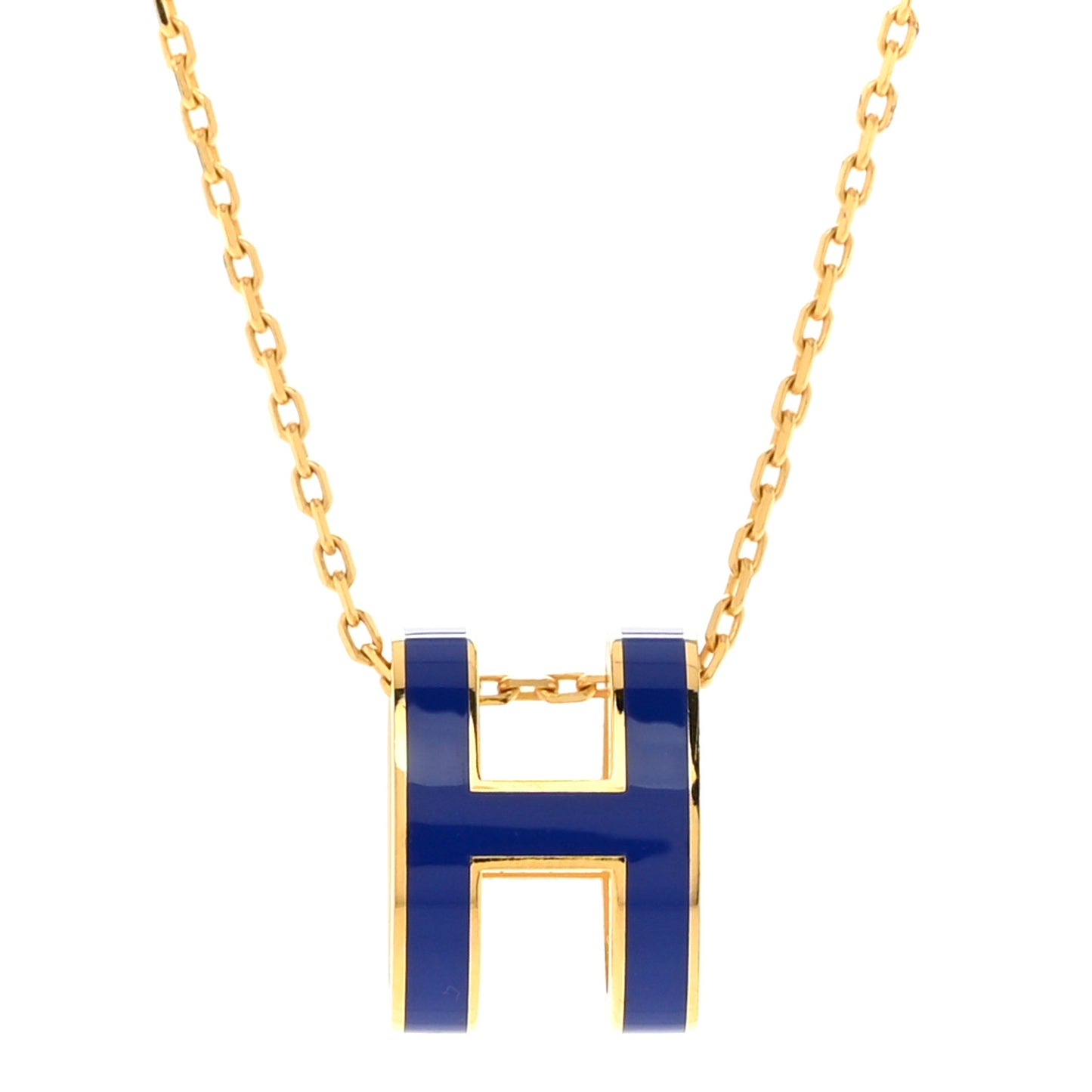 Lacquered Gold Pop H Pendant Necklace Bleu Royal
