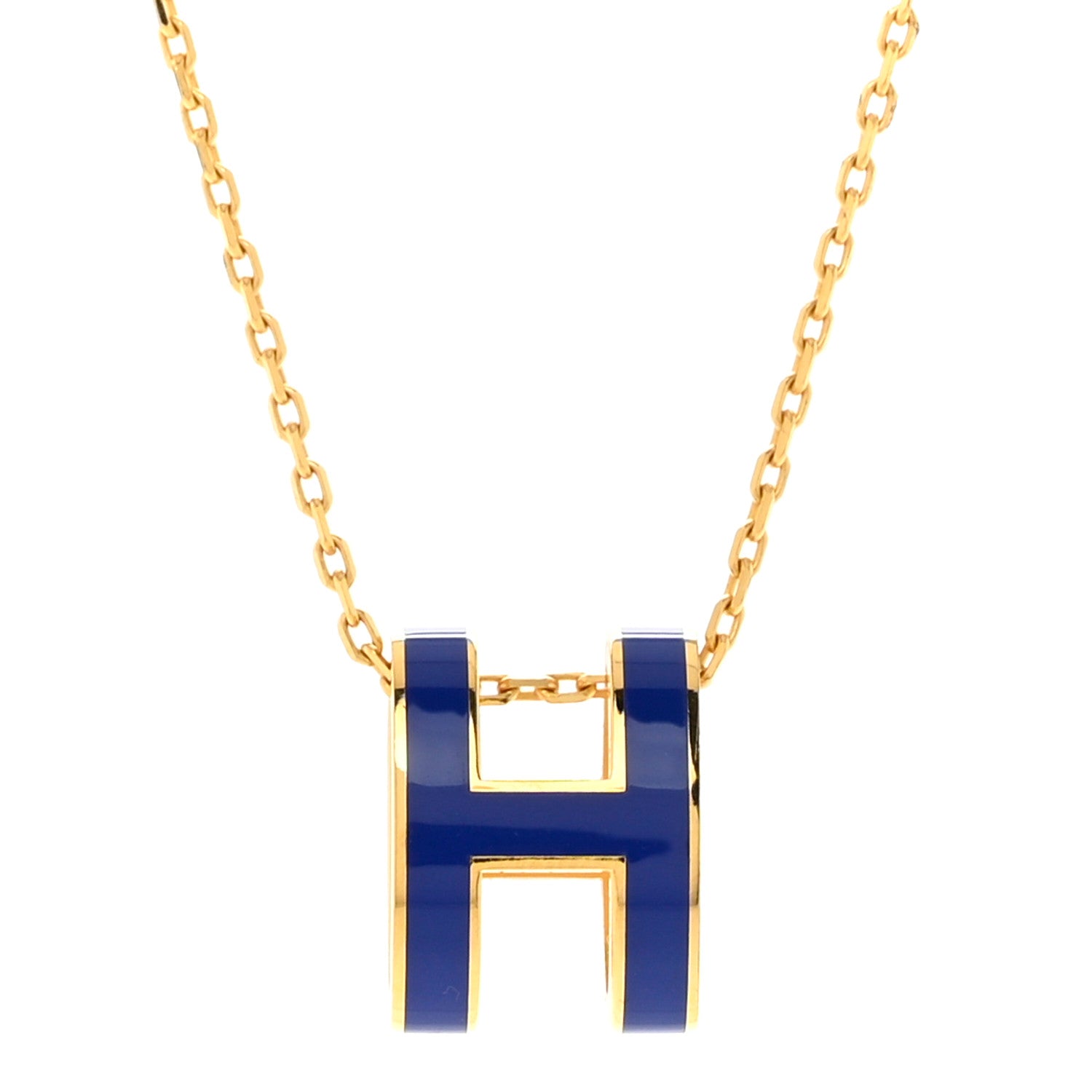 Hermes Lacquered Gold Pop H Pendant Necklace Bleu Royal 4 of 8