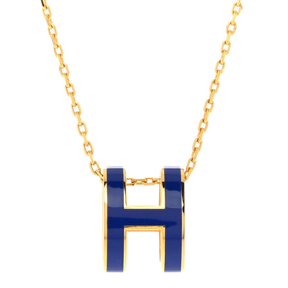 Hermes Lacquered Gold Pop H Pendant Necklace Bleu Royal 4 of 8