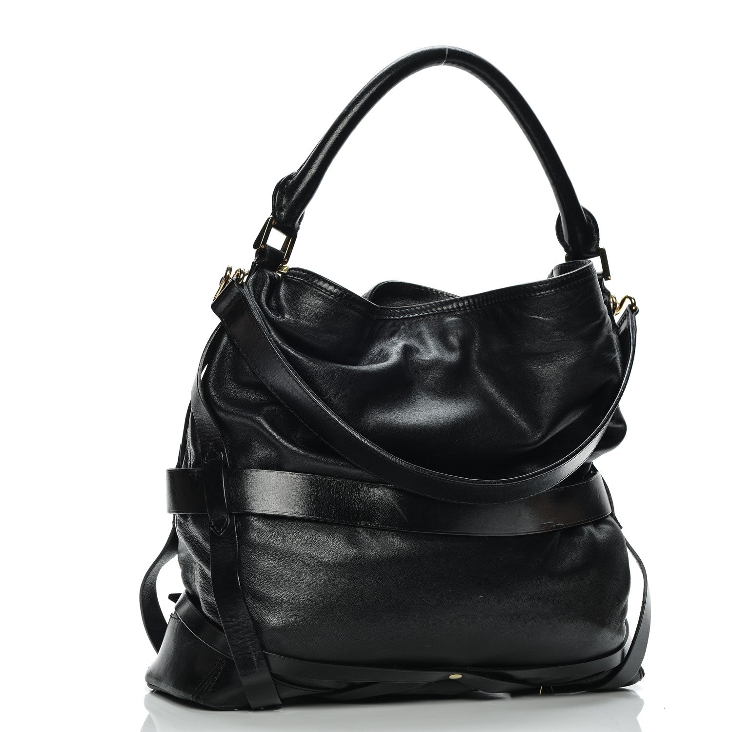 Burberry Soft Lambskin Bridle Calfskin Medium Gosford Hobo Black 3 of 11