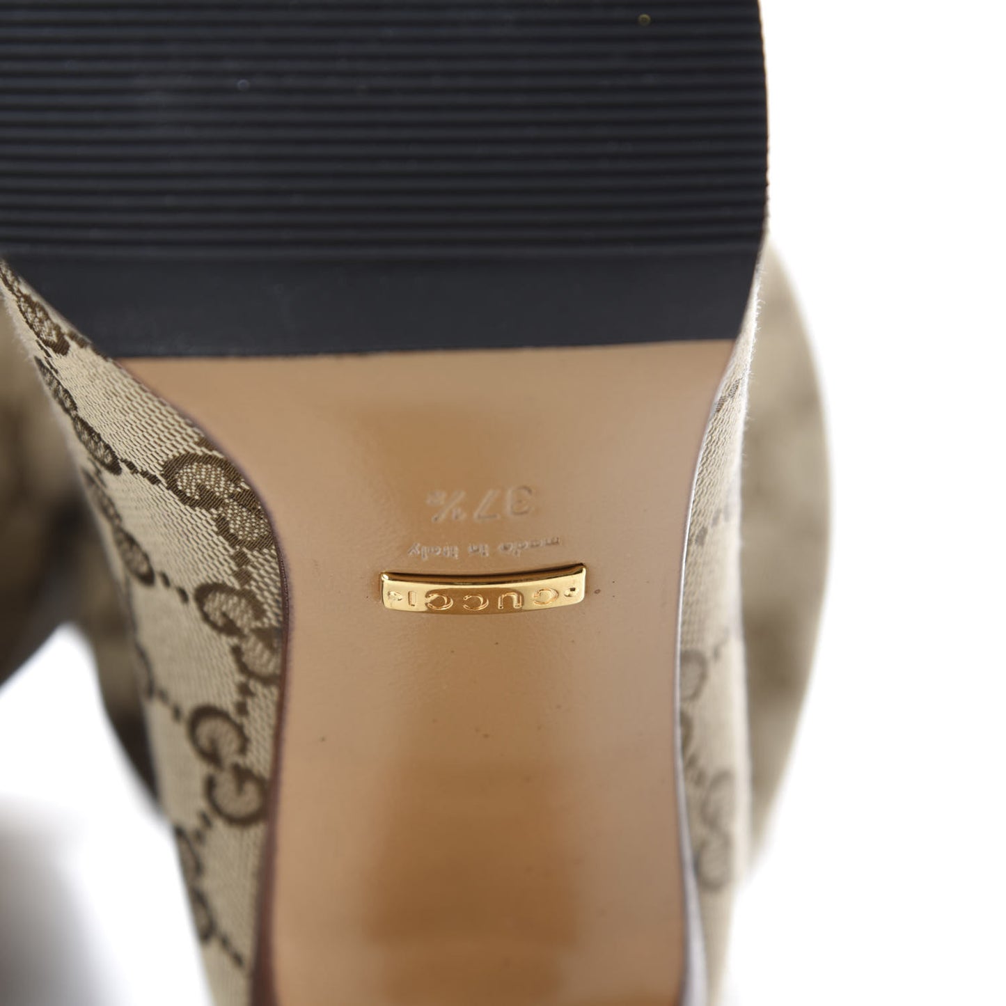 Monogram Malaga Kid Lisa Mid Heel Boots 37.5 Beige Ebony
