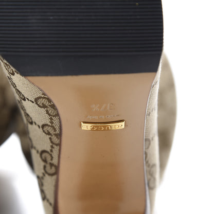 Gucci Monogram Malaga Kid Lisa Mid Heel Boots 37.5 Beige Ebony 7 of 9