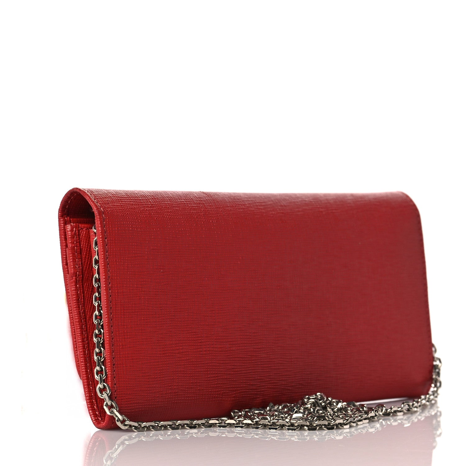 Fendi Vitello Elite Flowerland Continental Wallet On Chain Red 3 of 8