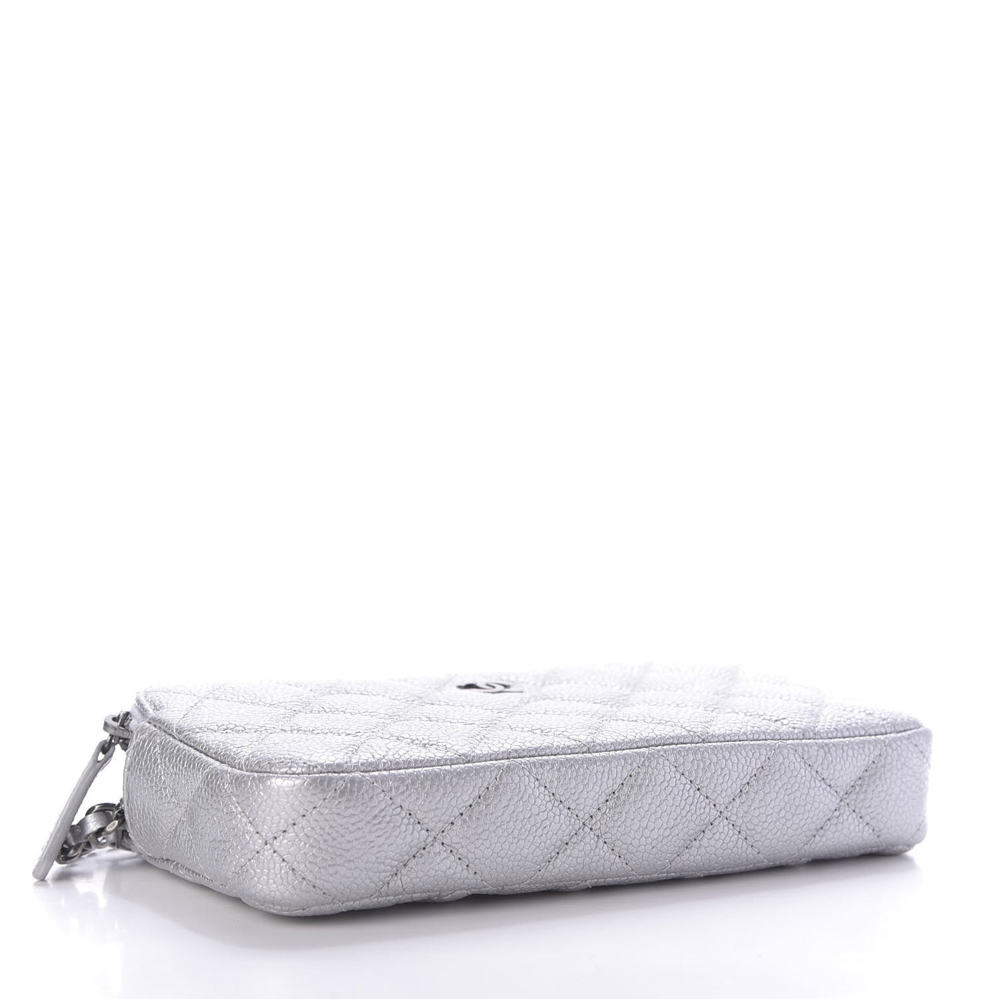 Metallic Caviar Quilted Small Clutch With Chain Silver