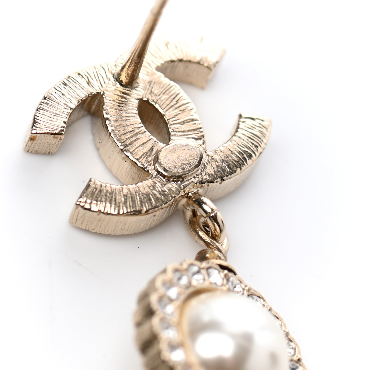 Crystal Pearl CC Drop Earrings Gold