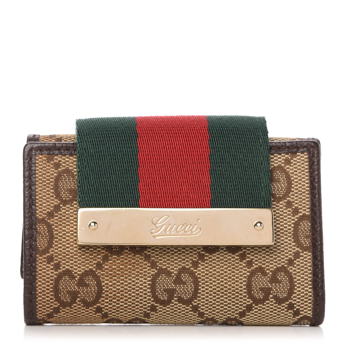 Monogram Calfskin Ladies Web 6 Key Holder Case Beige Ebony Cocoa