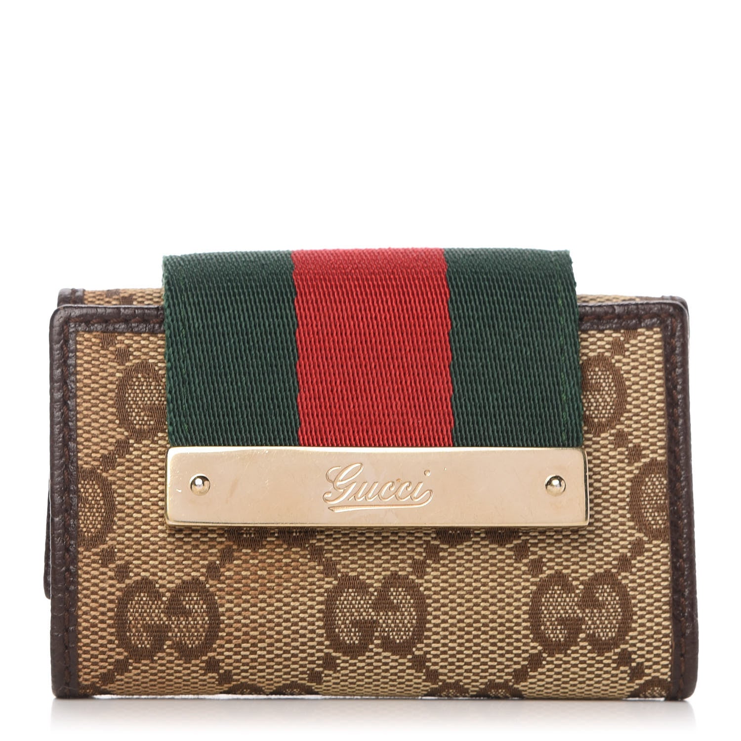 Gucci Monogram Calfskin Ladies Web 6 Key Holder Case Beige Ebony Cocoa 1 of 6