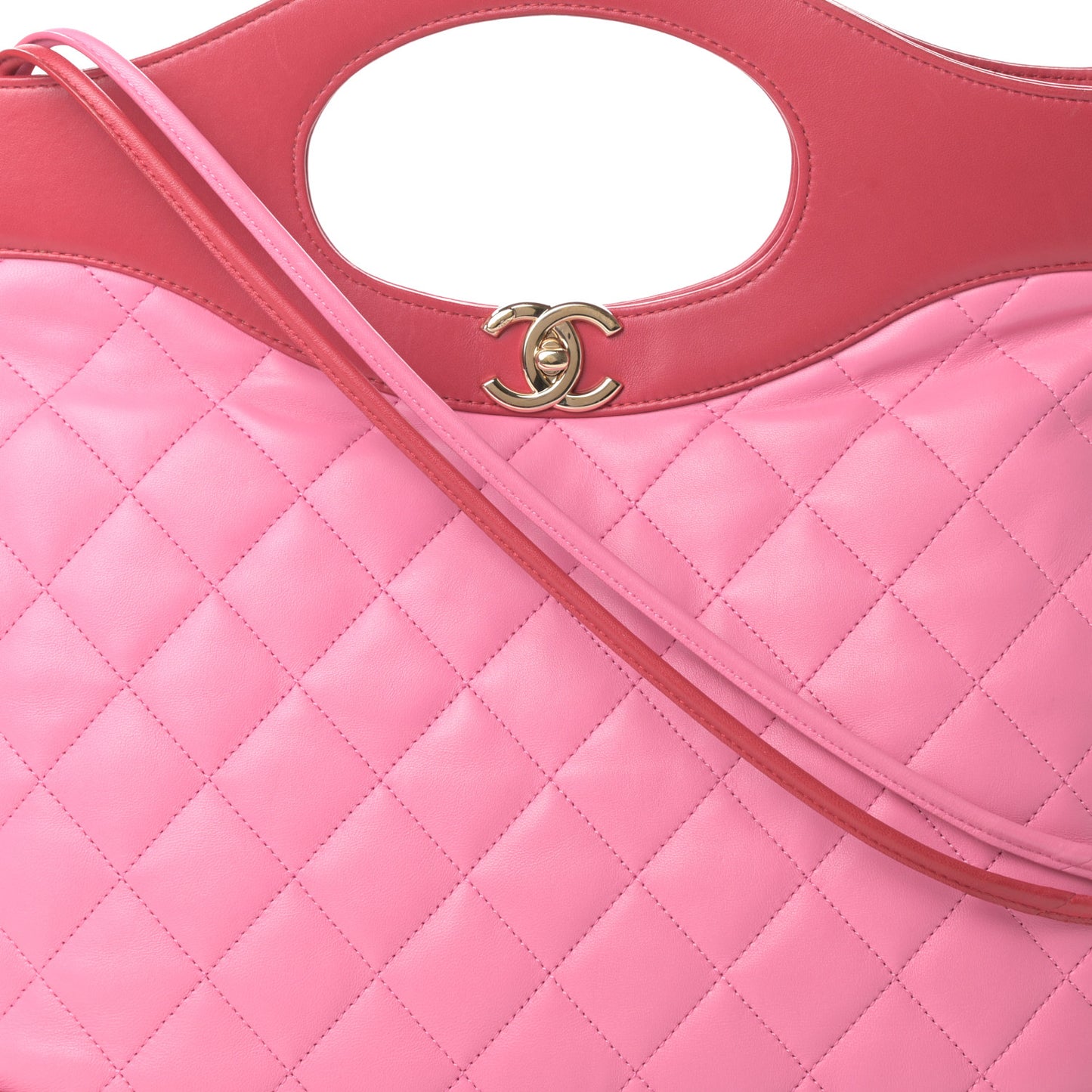 Aged Calfskin Quilted Large 31 Shopping Bag Pink Light Red