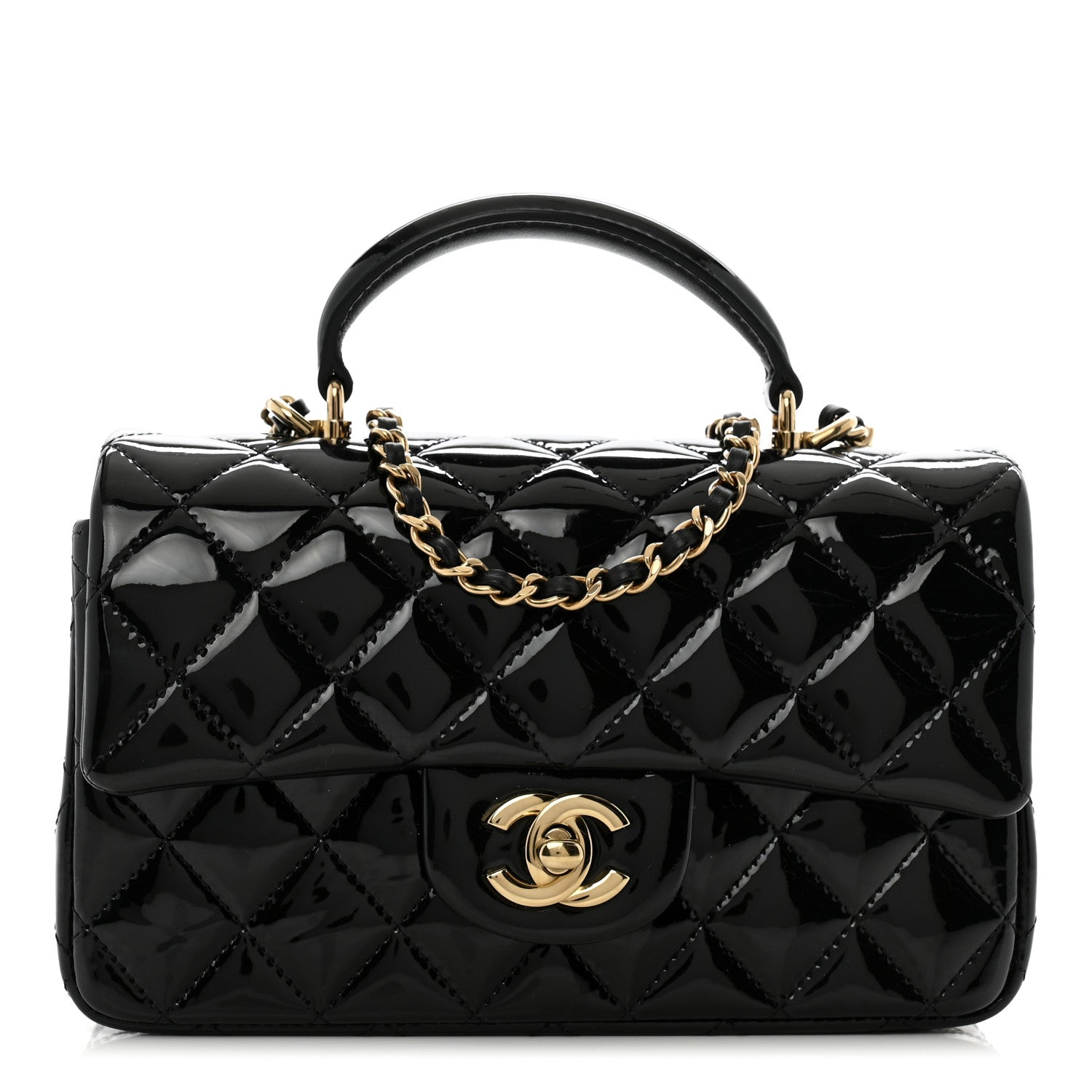 Chanel Patent Quilted Mini Top Handle Rectangular Flap Black 1 of 12