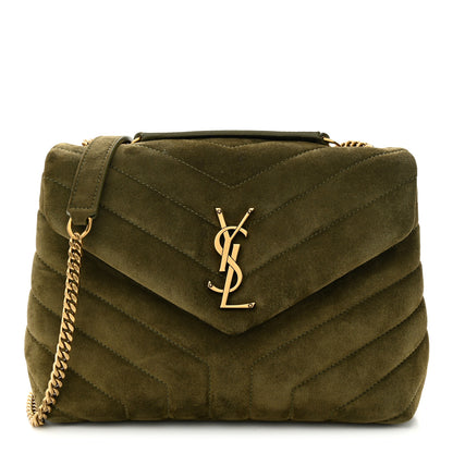 Saint Laurent Suede Calfskin Y Quilted Monogram Small Loulou Chain Satchel Loden Green 1 of 13