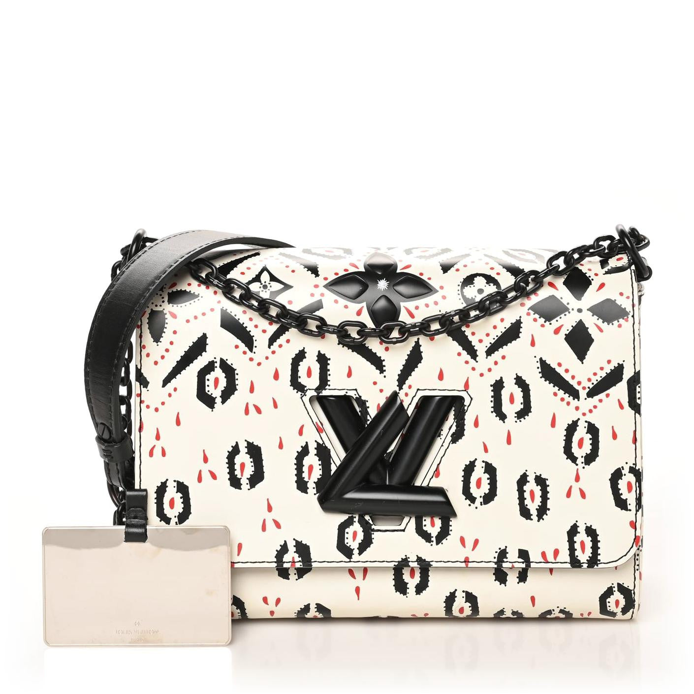 Louis Vuitton Calfskin Graphic Print Twist Shoulder Bag MM White Black 1 of 1