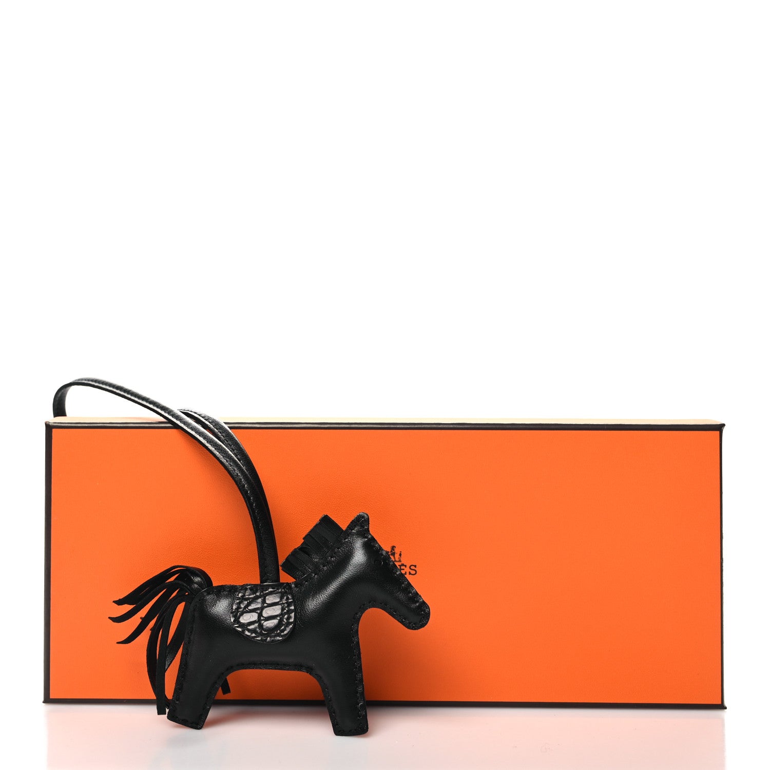 Hermes Milo Lambskin Matte Alligator Touch Grigri Rodeo Horse Bag Charm PM So Black 3 of 4