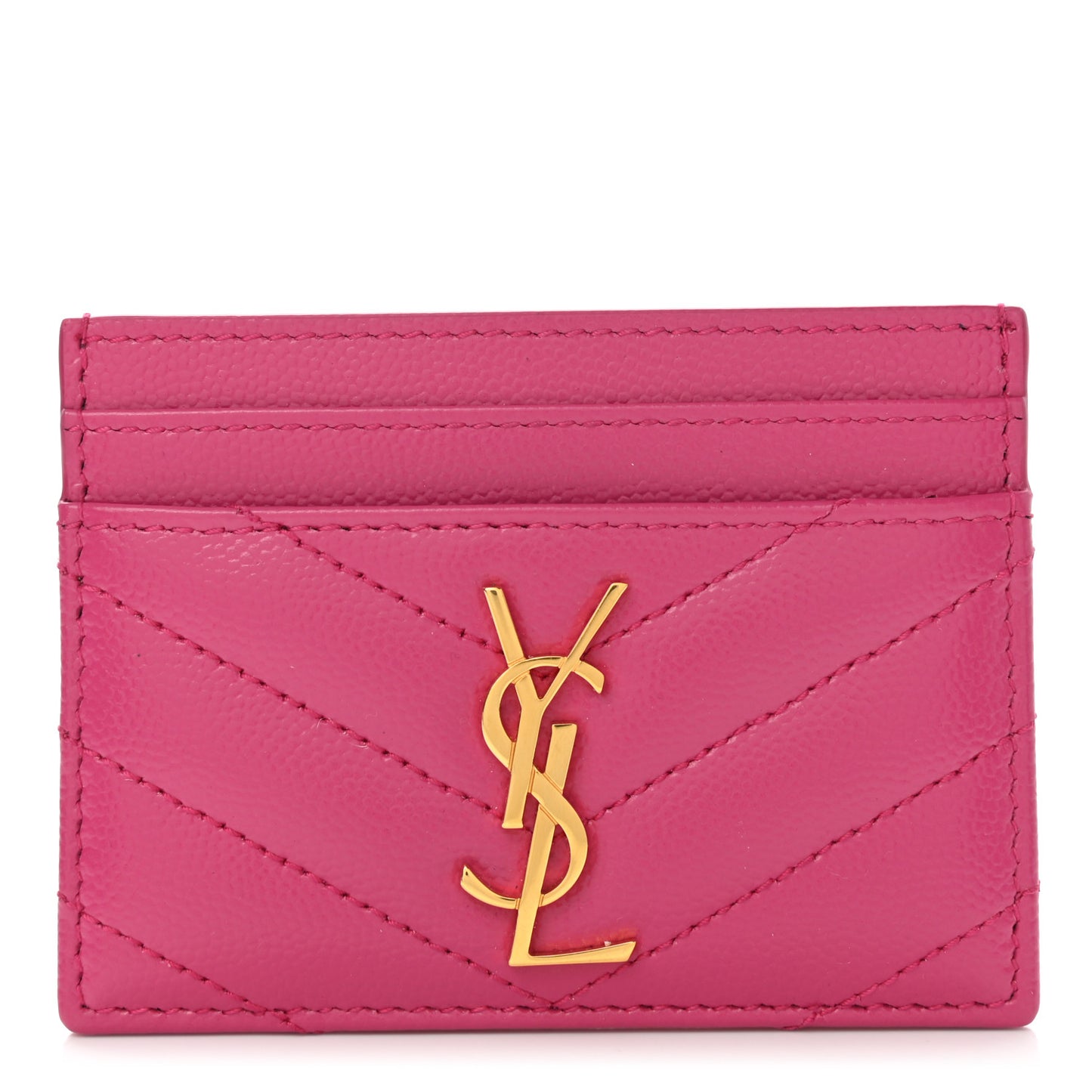 Grain De Poudre Matelasse Chevron Monogram Credit Card Case Fresh Fuxia