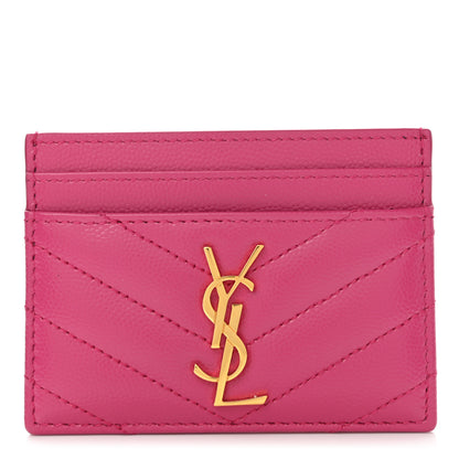 Saint Laurent Grain De Poudre Matelasse Chevron Monogram Credit Card Case Fresh Fuxia 1 of 7