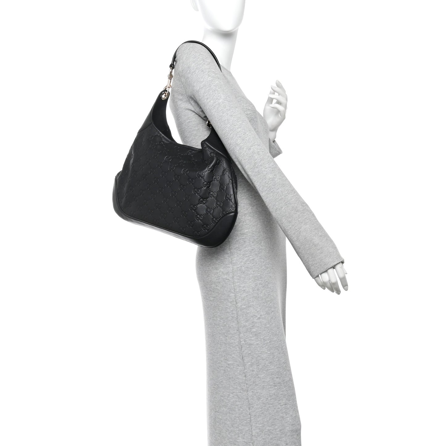 GG Calfskin Embossed B Medium Shoulder Bag Arabella Black