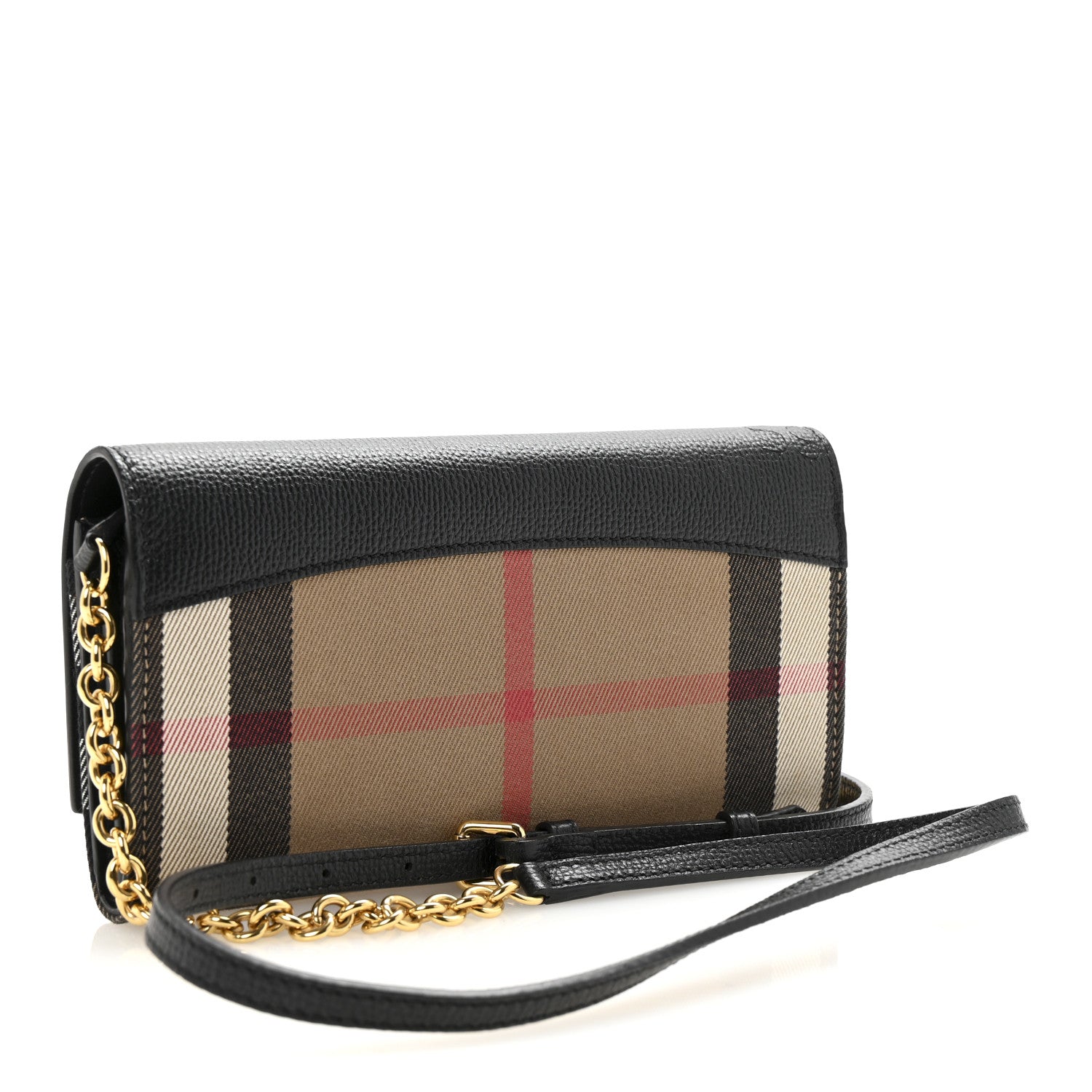 Burberry Grainy Calfskin House Check Henley Wallet On Chain Black 3 of 9