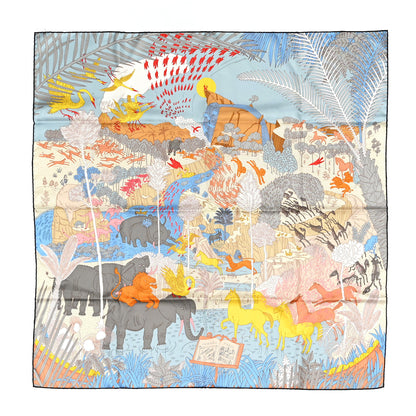 Hermes Silk Le Carnaval des Anima Scarf 90 Bleu Glacier Jaune 1 of 3