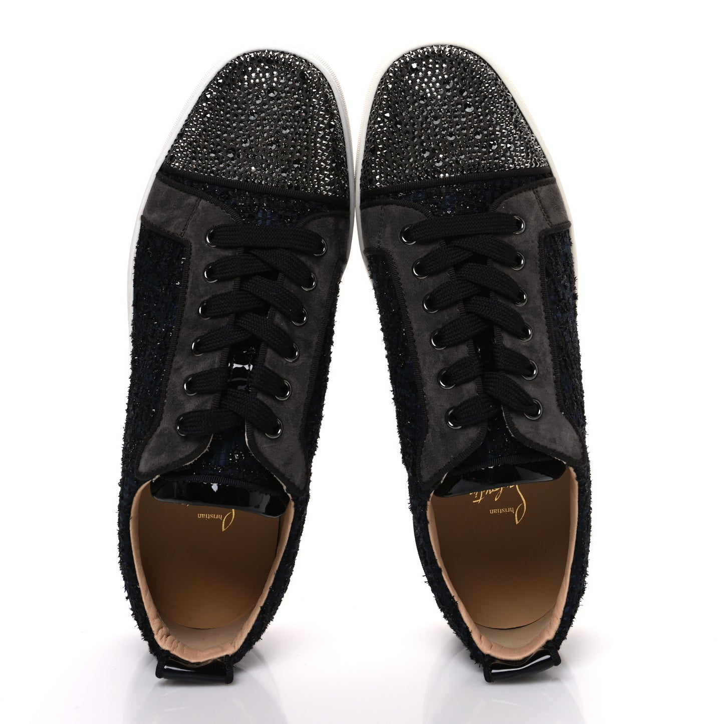 Calfskin Veau Velours Strass Mens Louis Junior Flat Sneakers 41.5 Version Reglisse