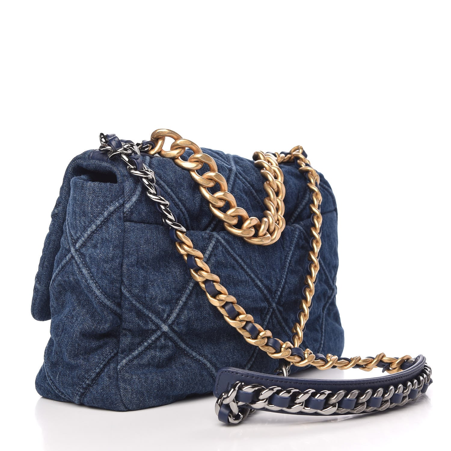 Chanel Denim Quilted Large Chanel 19 Flap Blue 3 of 9