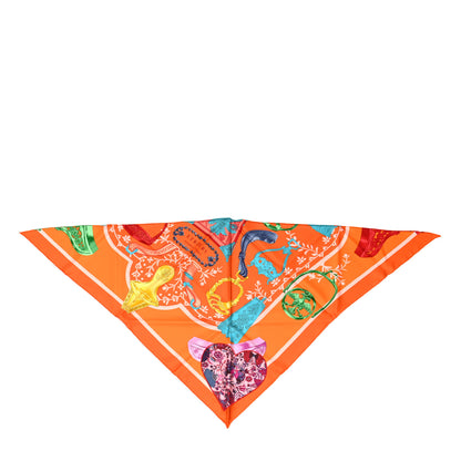 Hermes Silk Etriers Remix Application Coeur Triangle Scarf Orange Turquoise 1 of 4