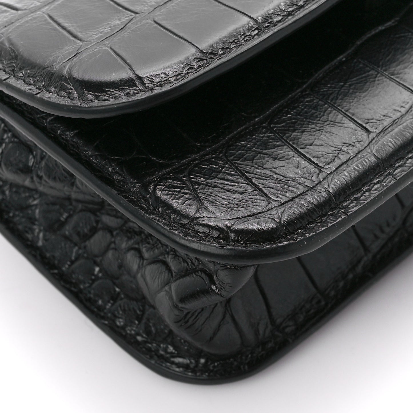 Extra Supple Calfskin Monochrome Crocodile Embossed Gossip Chain Bag XS Black
