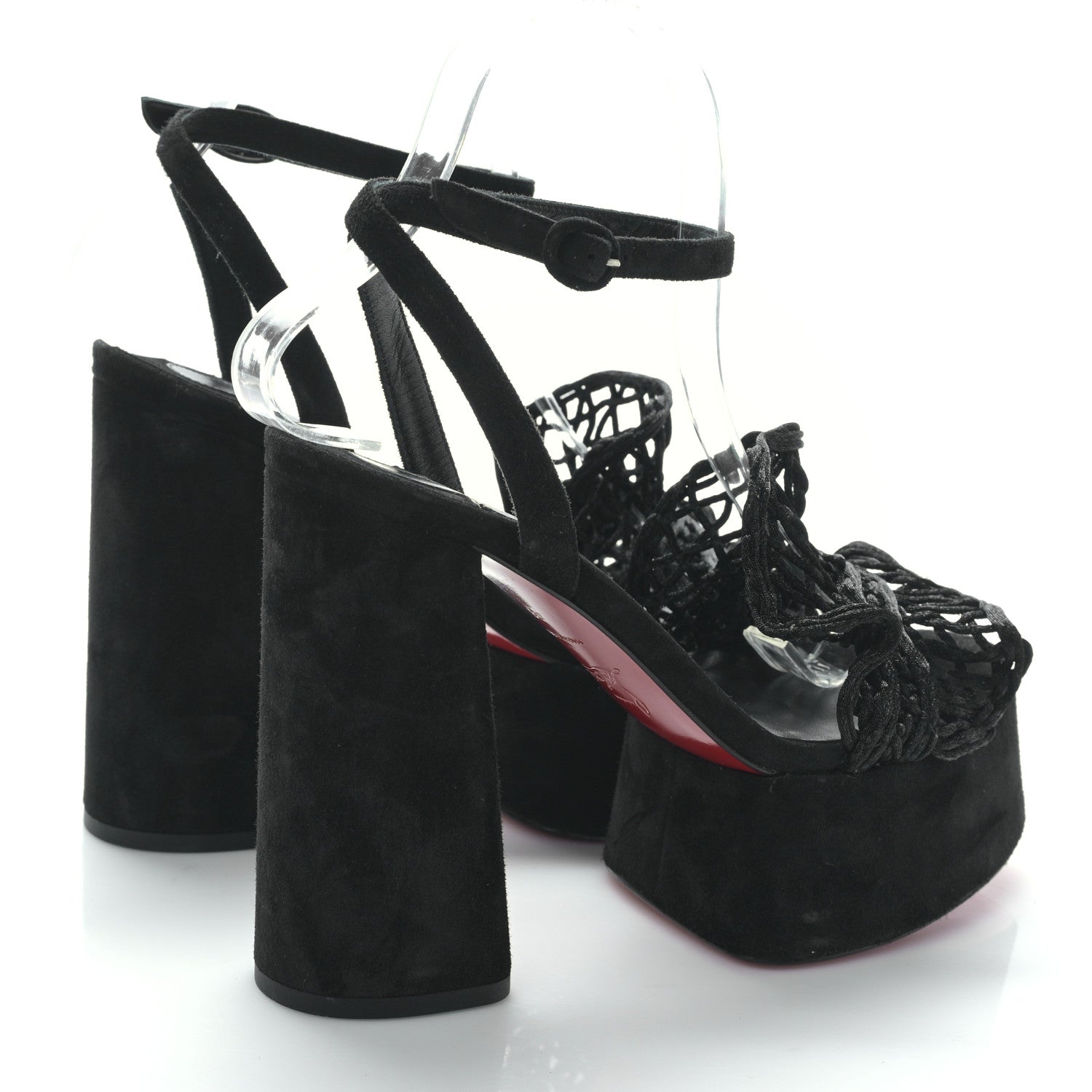 Christian Louboutin Velvet Kid Resille Deia Frou Alta Sandals 38 Black 4 of 7