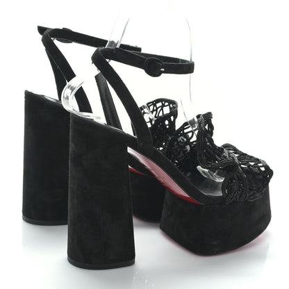 Christian Louboutin Velvet Kid Resille Deia Frou Alta Sandals 38 Black 4 of 7