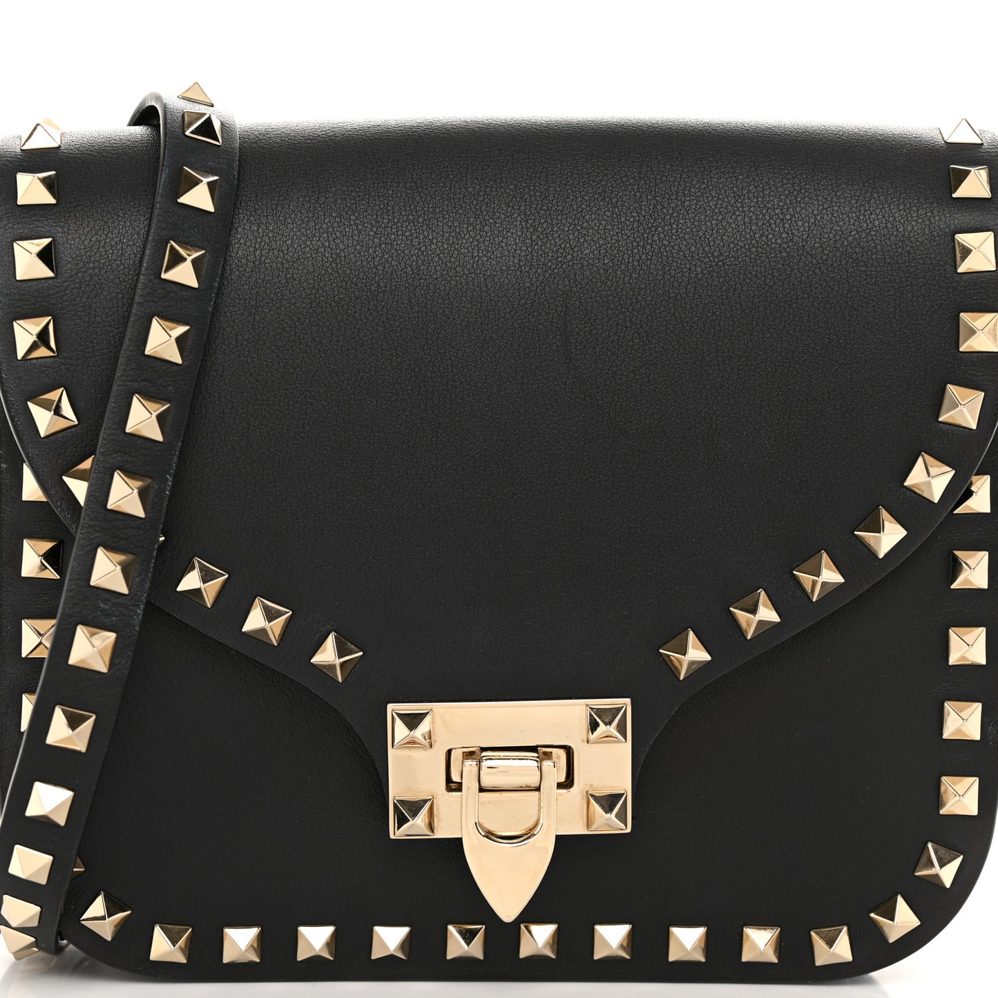 Vitello Rockstud Shoulder Flap Messenger Bag Black
