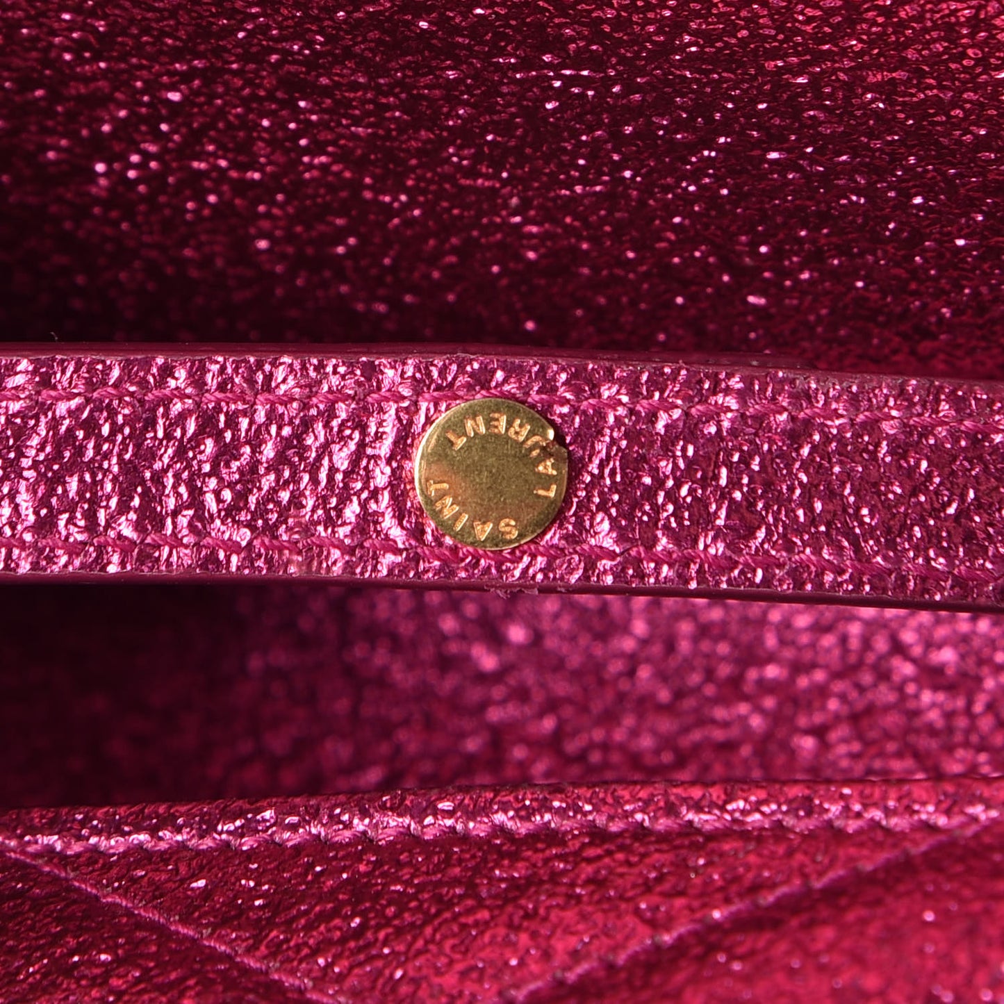 Metallic Crackled Calfskin Matelasse Chevron Monogram Chain Wallet Fuchsia