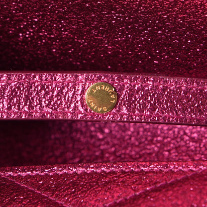 Saint Laurent Metallic Crackled Calfskin Matelasse Chevron Monogram Chain Wallet Fuchsia 9 of 11
