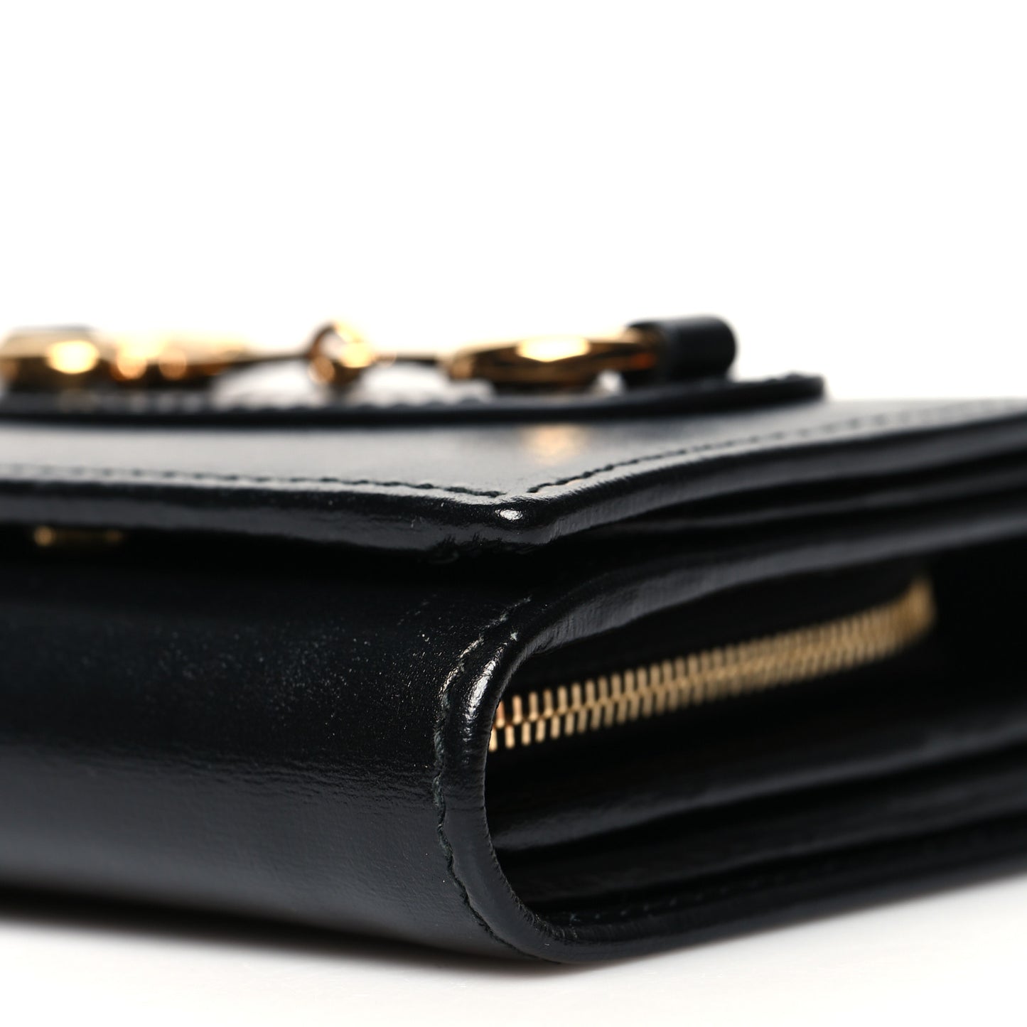 Boarded Plutone Calfskin Horsebit 1955 Flap Card Case Wallet Black