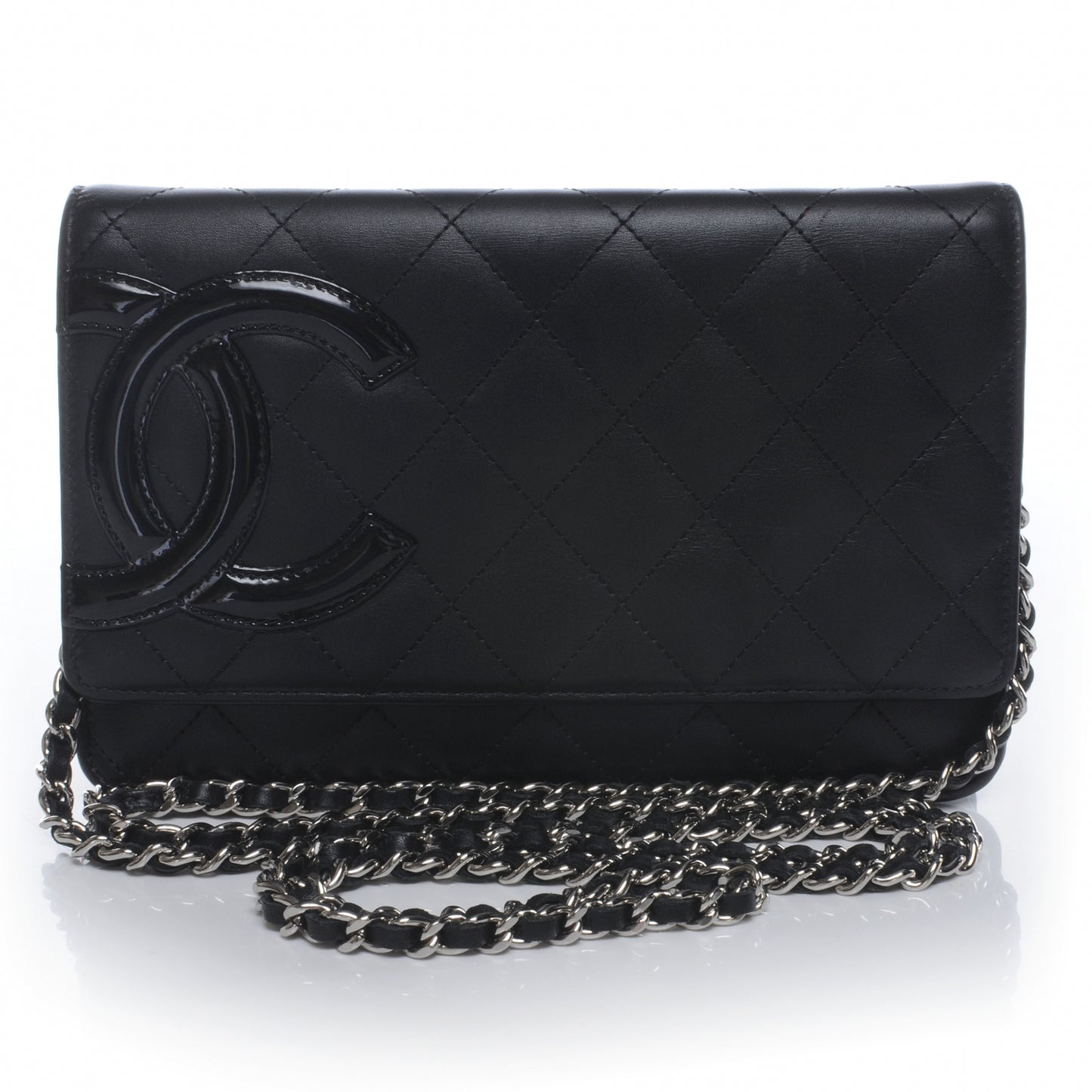 Calfskin Quilted Cambon Wallet On Chain WOC Black