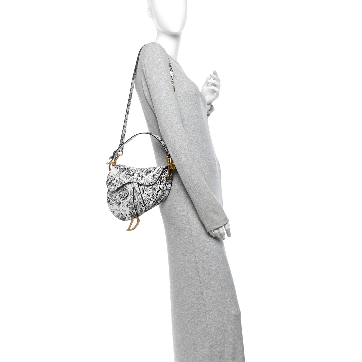 Calfskin Plan De Paris Printed Saddle Bag With Strap White Black