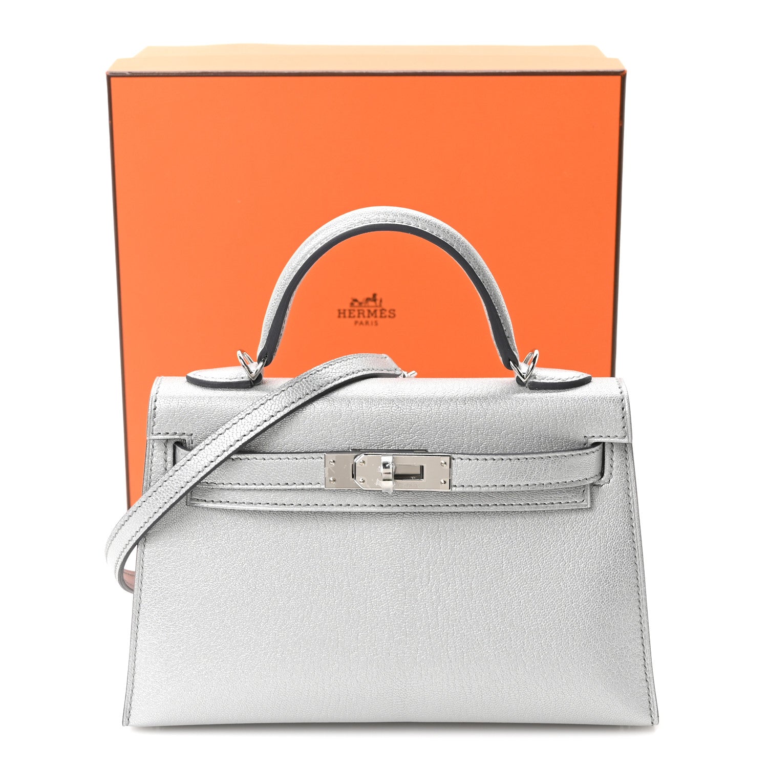Hermes Metallic Chevre Chamkilight Mini Kelly Sellier 20 Argent 9 of 9