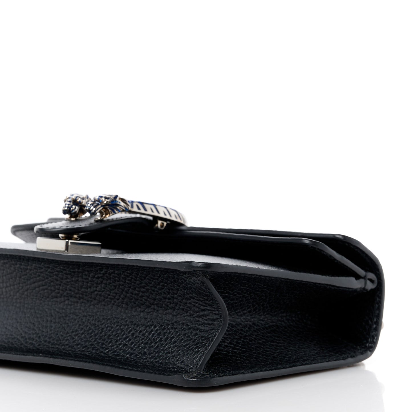 Dollar Calfskin Enamel Small Dionysus Shoulder Bag Black Electric Blue