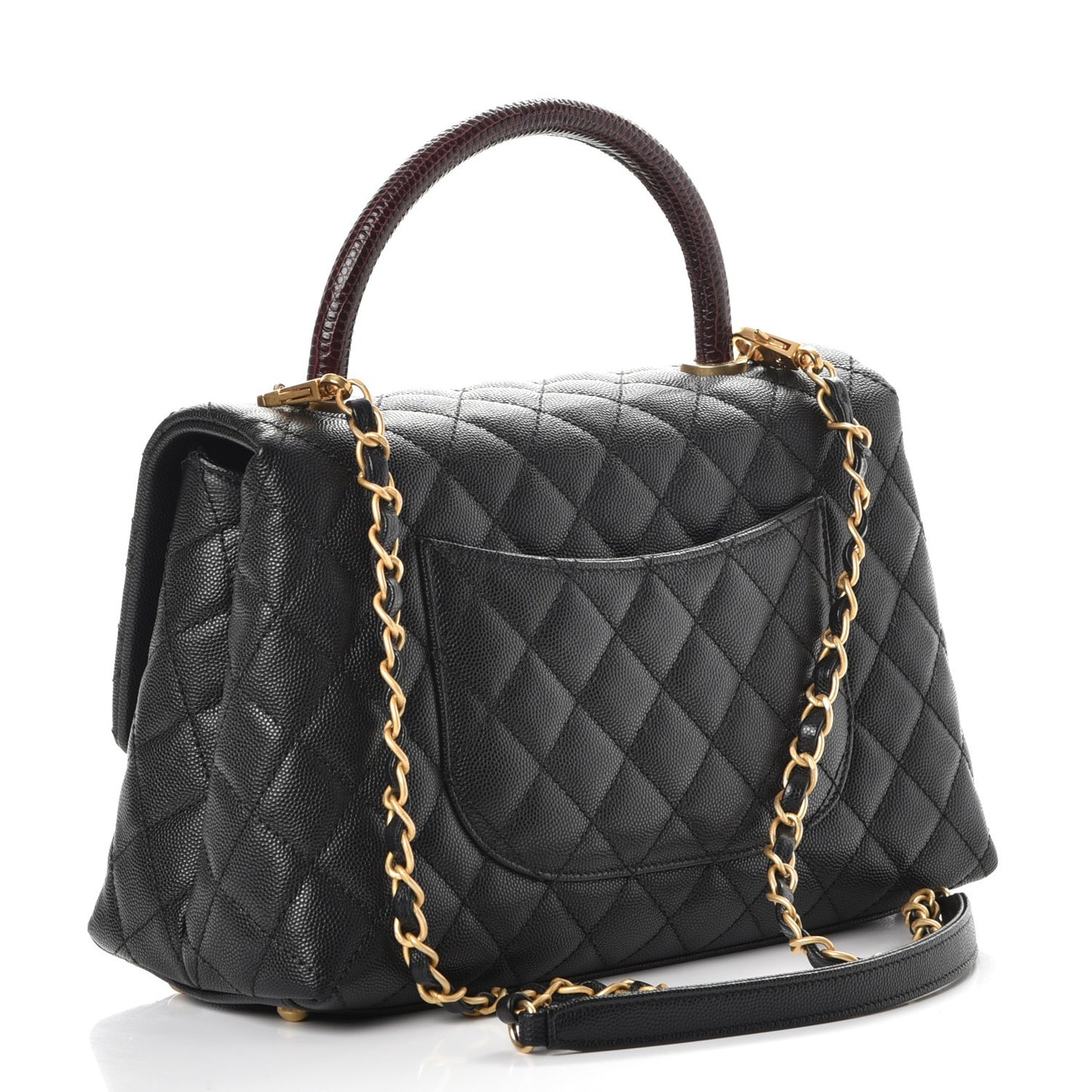 Caviar Lizard Quilted Small Coco Handle Flap Black