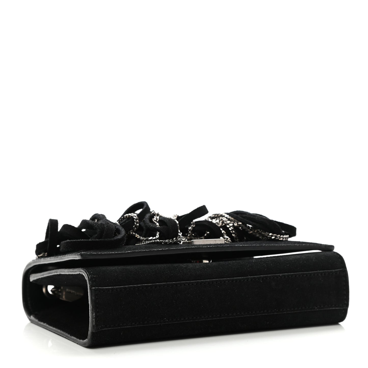 Suede Fringe Chain Small Monogram Satchel Black