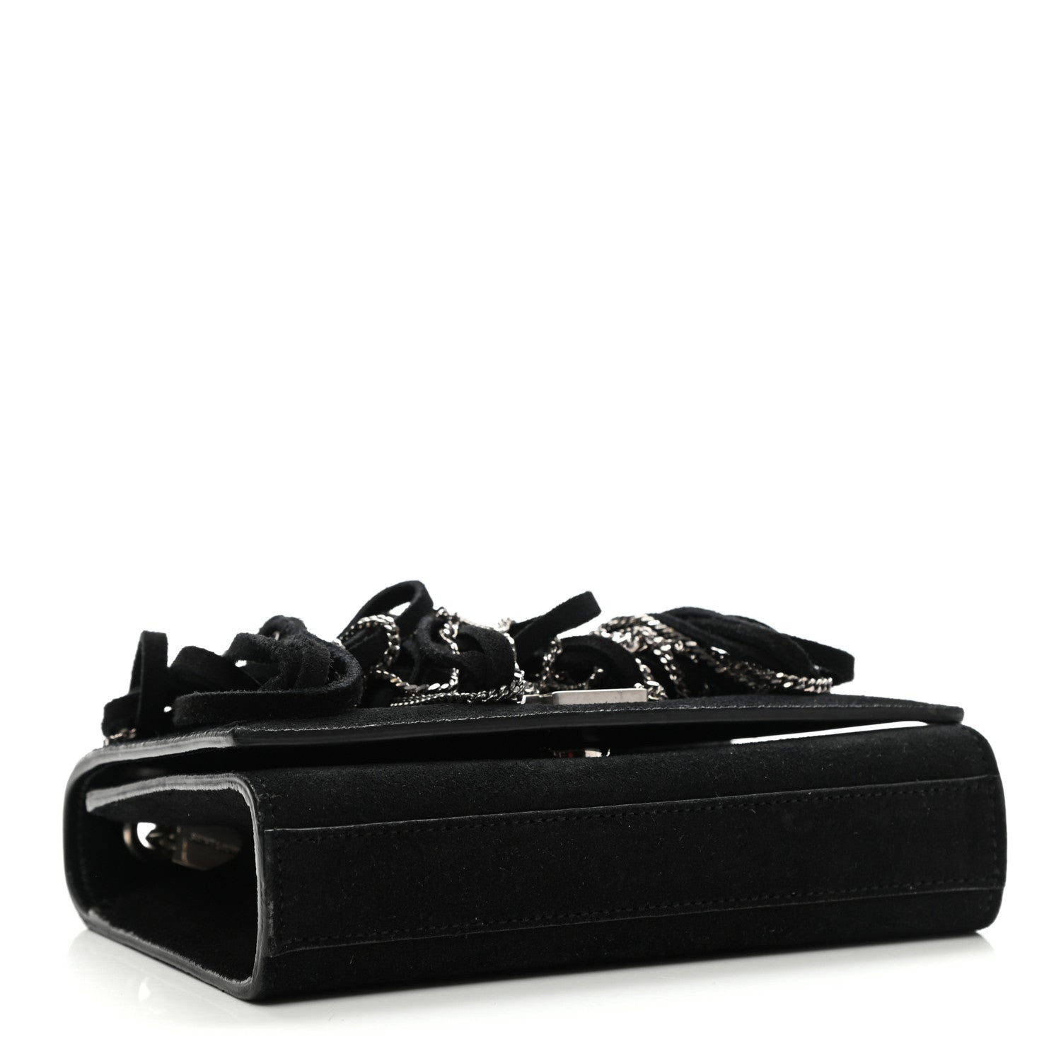 Saint Laurent Suede Fringe Chain Small Monogram Satchel Black 4 of 10