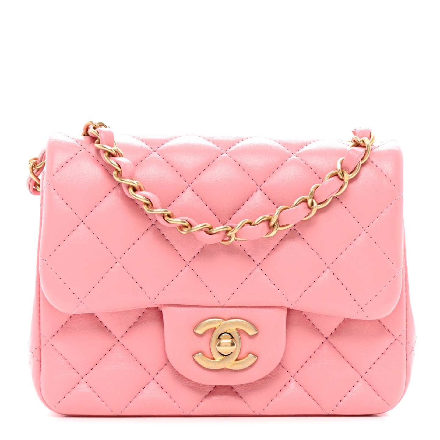 Lambskin Quilted Mini Square Flap Light Pink
