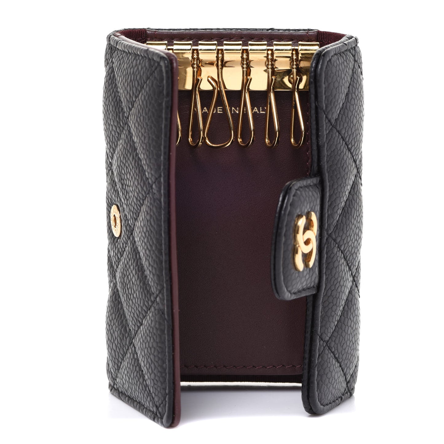 Caviar Quilted 6 Key Holder Black